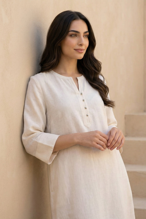 Beige Solid Rayon Straight Kurta