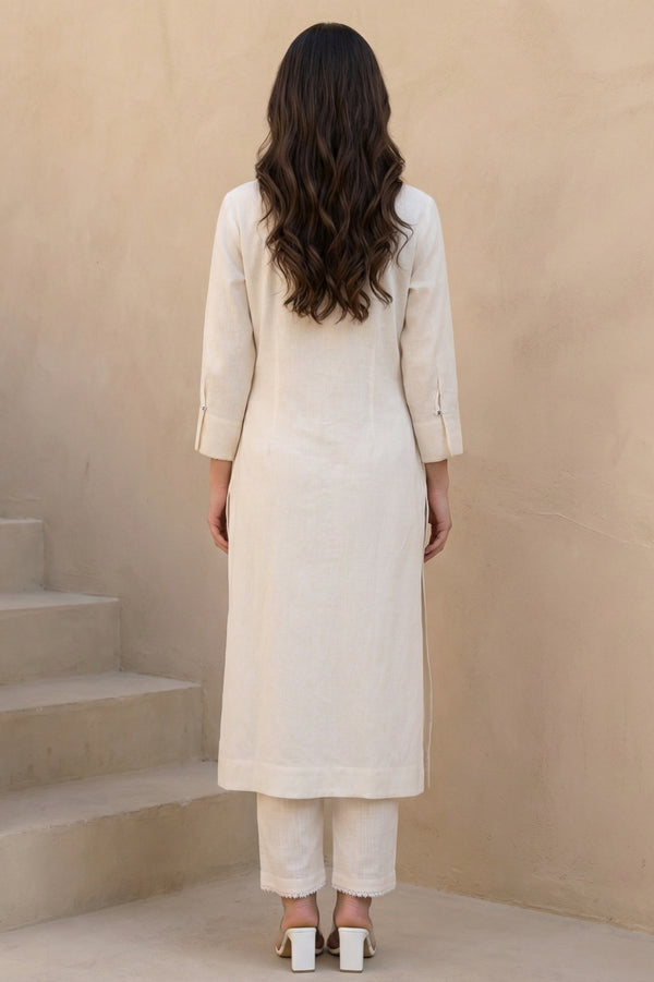 Beige Solid Rayon Straight Kurta