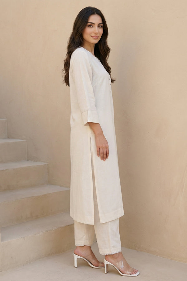 Beige Solid Rayon Straight Kurta