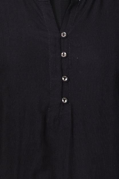 Black Solid Rayon Flax Straight Kurta