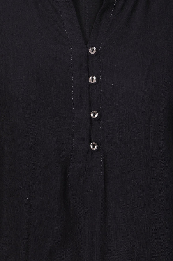 Black Solid Rayon Flax Straight Kurta