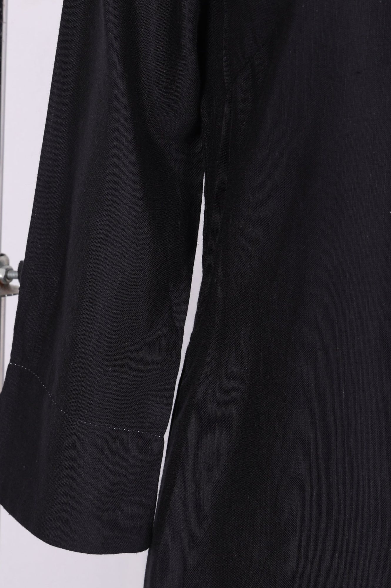 Black Solid Rayon Flax Straight Kurta