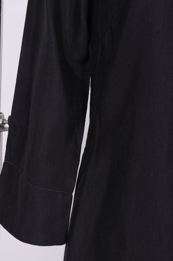 Black Solid Rayon Flax Straight Kurta