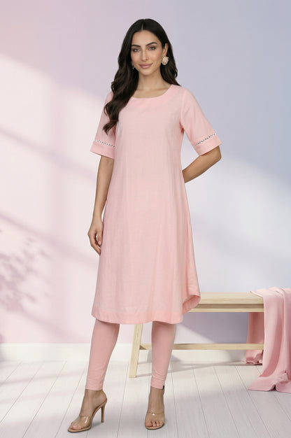 Pink Solid Rayon Flax Straight Kurta