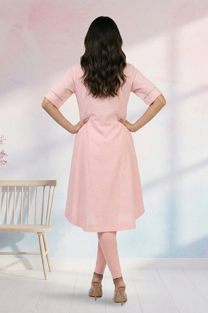 Pink Solid Rayon Flax Straight Kurta