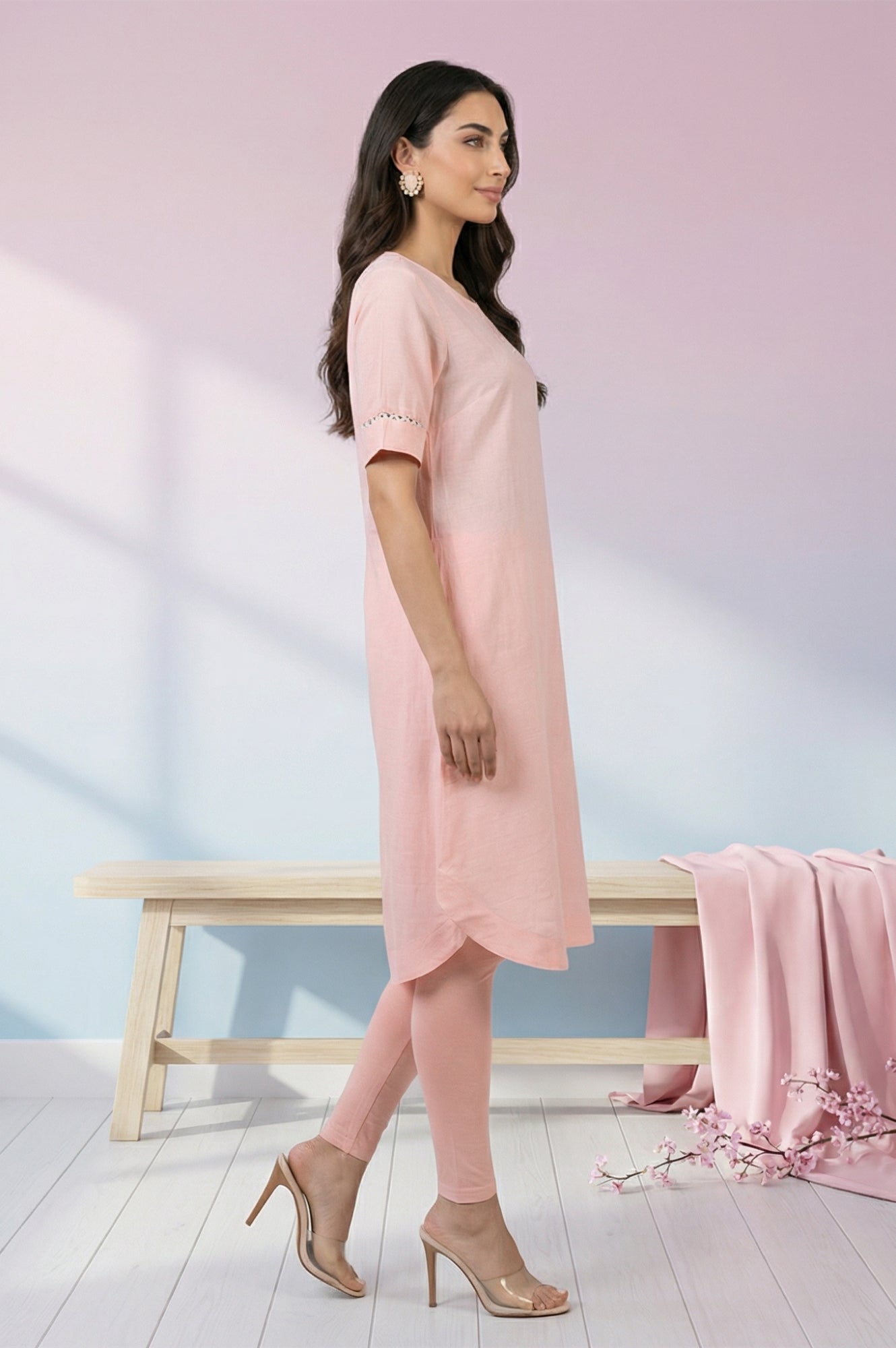 Pink Solid Rayon Flax Straight Kurta