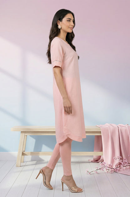 Pink Solid Rayon Flax Straight Kurta