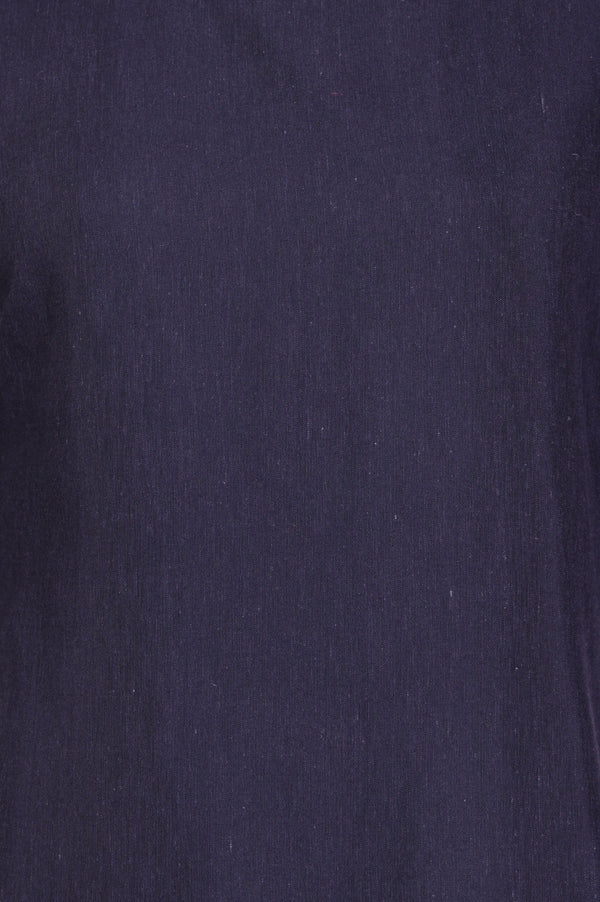 Navy Blue Solid Lace Rayon Flax A-line Kurta