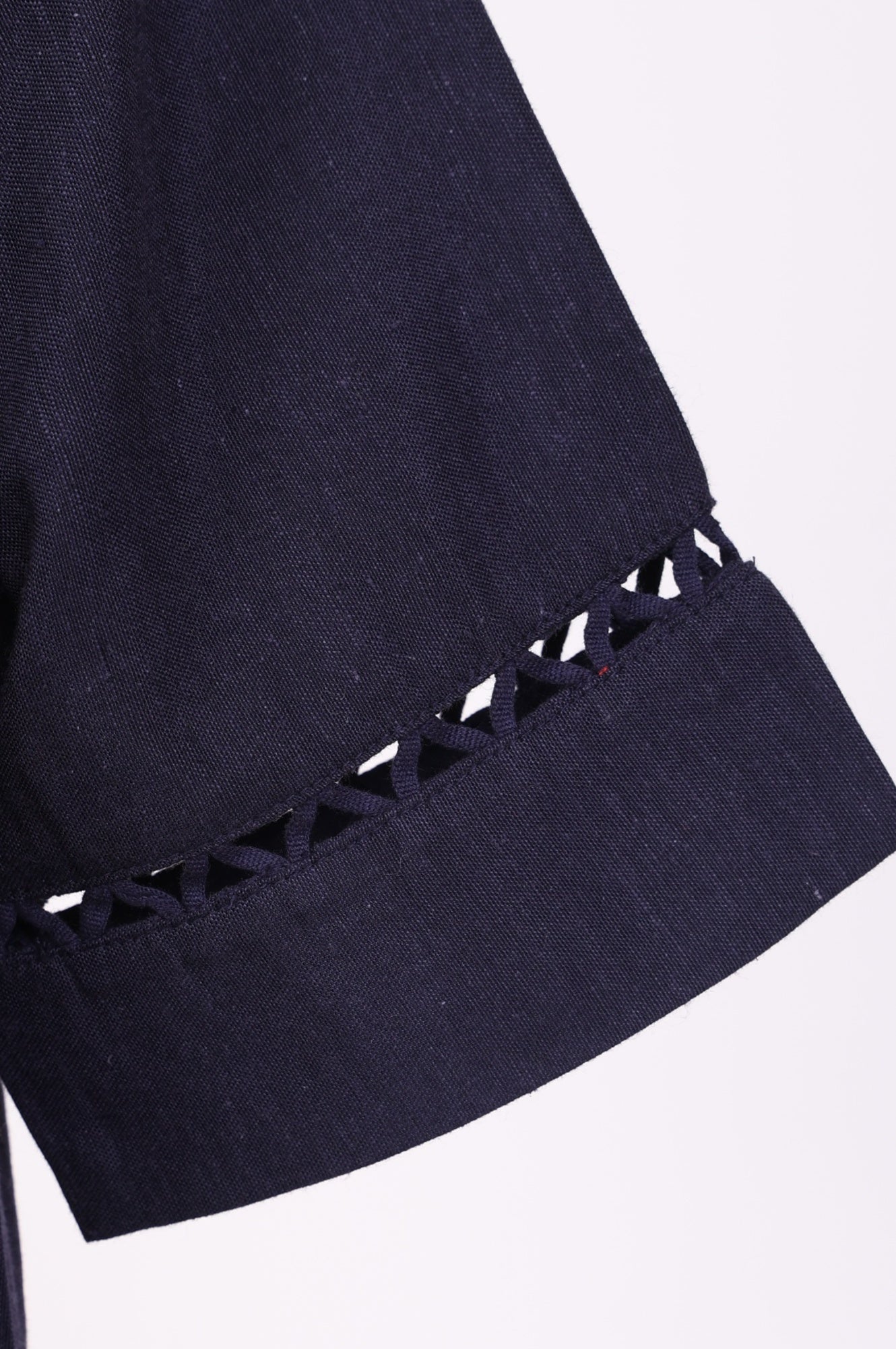 Navy Blue Solid Lace Rayon Flax A-line Kurta