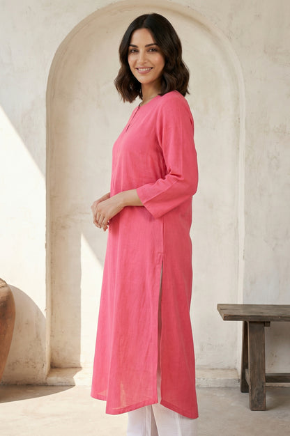 Pink Solid Rayon Straight Kurta