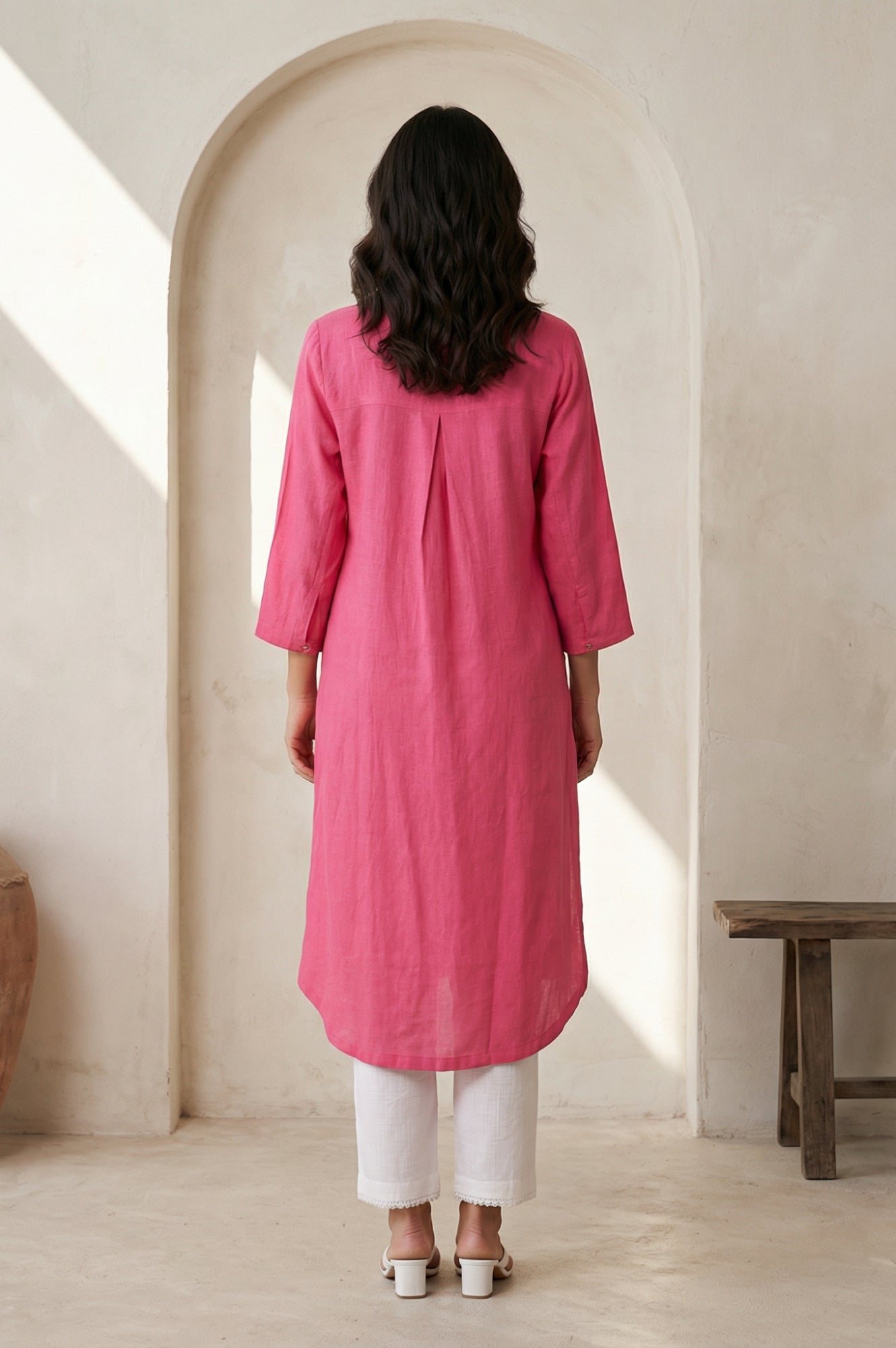 Pink Solid Rayon Straight Kurta