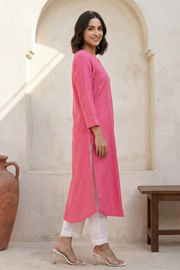Pink Solid Rayon Straight Kurta