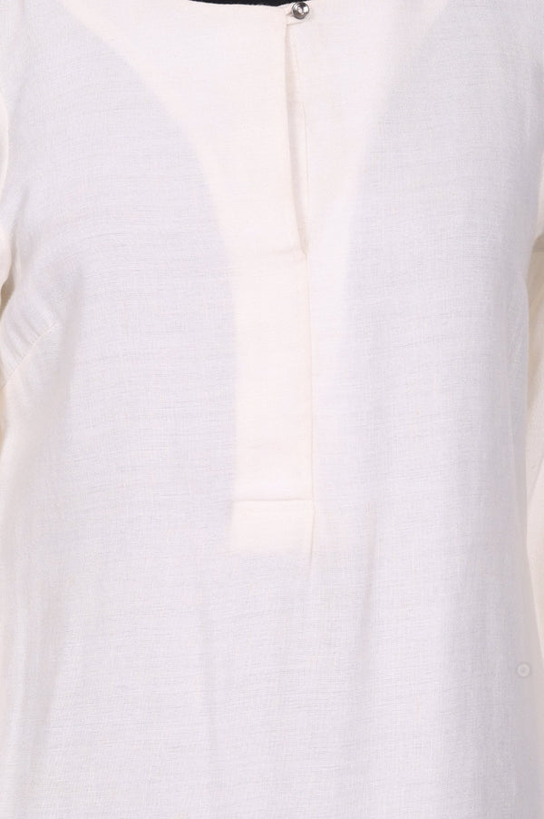 Off White Solid Rayon Straight Kurta