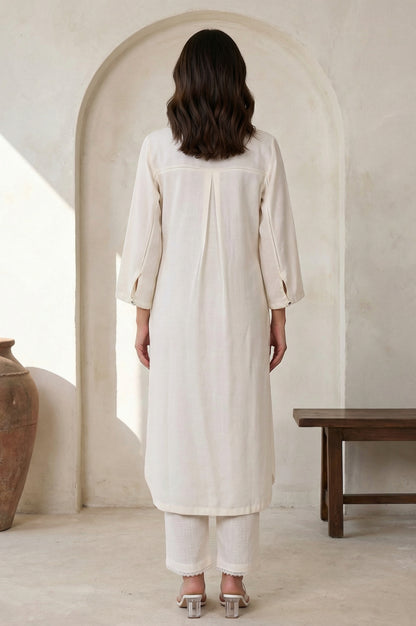 Off White Solid Rayon Straight Kurta