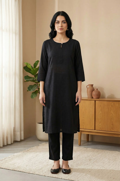 Black Solid Rayon Straight Kurta