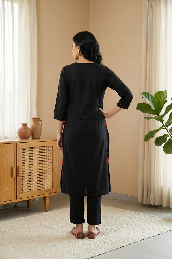Black Solid Rayon Straight Kurta