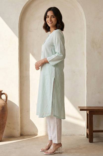 Blue Solid Rayon Straight Kurta