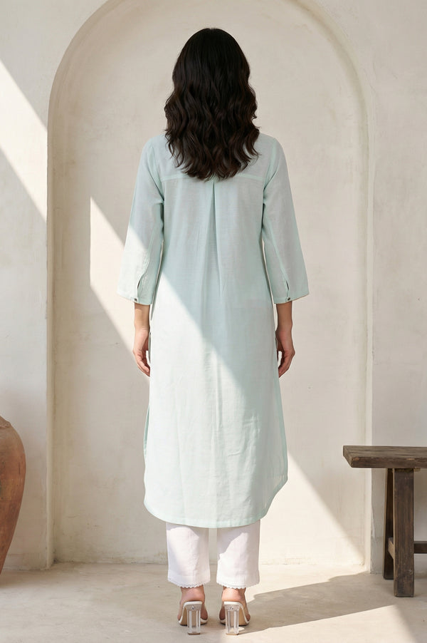 Blue Solid Rayon Straight Kurta