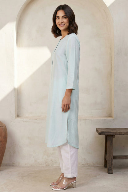 Blue Solid Rayon Straight Kurta