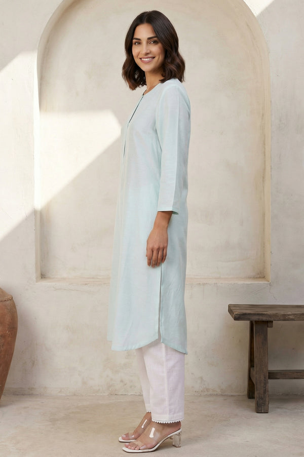 Blue Solid Rayon Straight Kurta