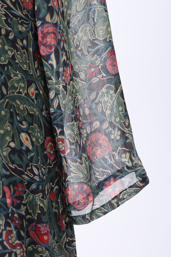 Black Floral Printed Sequins Chiffon Straight Kurta