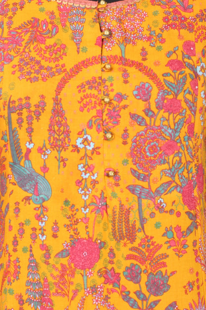 Yellow Floral Printed Modal Straight Kurta