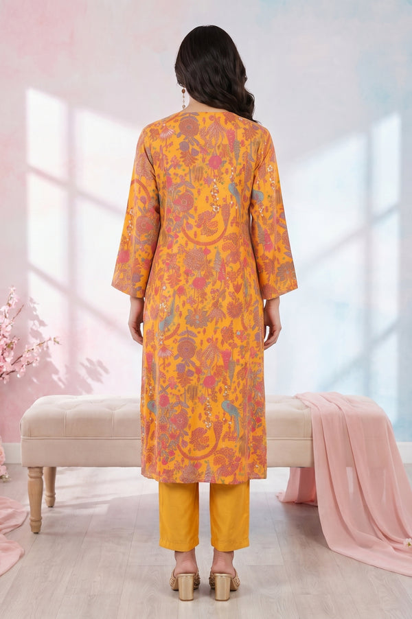 Yellow Floral Printed Modal Straight Kurta