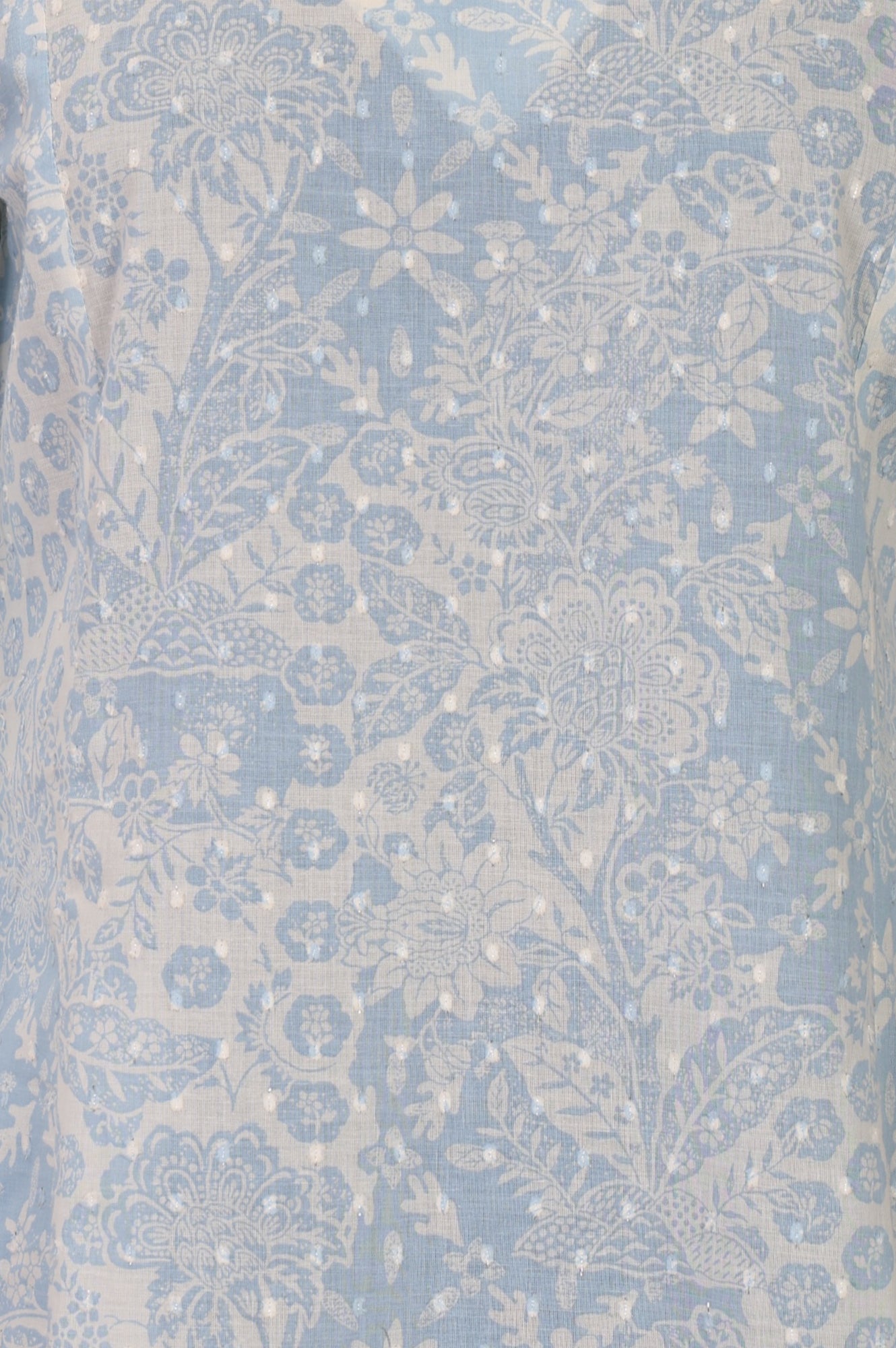 Light Blue Floral Printed Pure Cotton Straight Kurta
