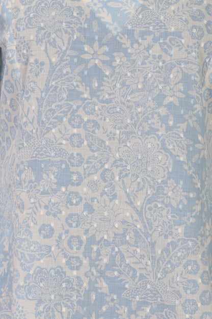 Light Blue Floral Printed Pure Cotton Straight Kurta