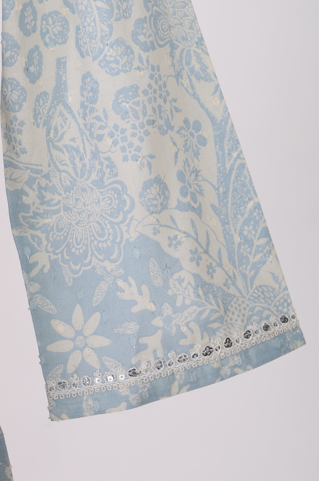 Light Blue Floral Printed Pure Cotton Straight Kurta