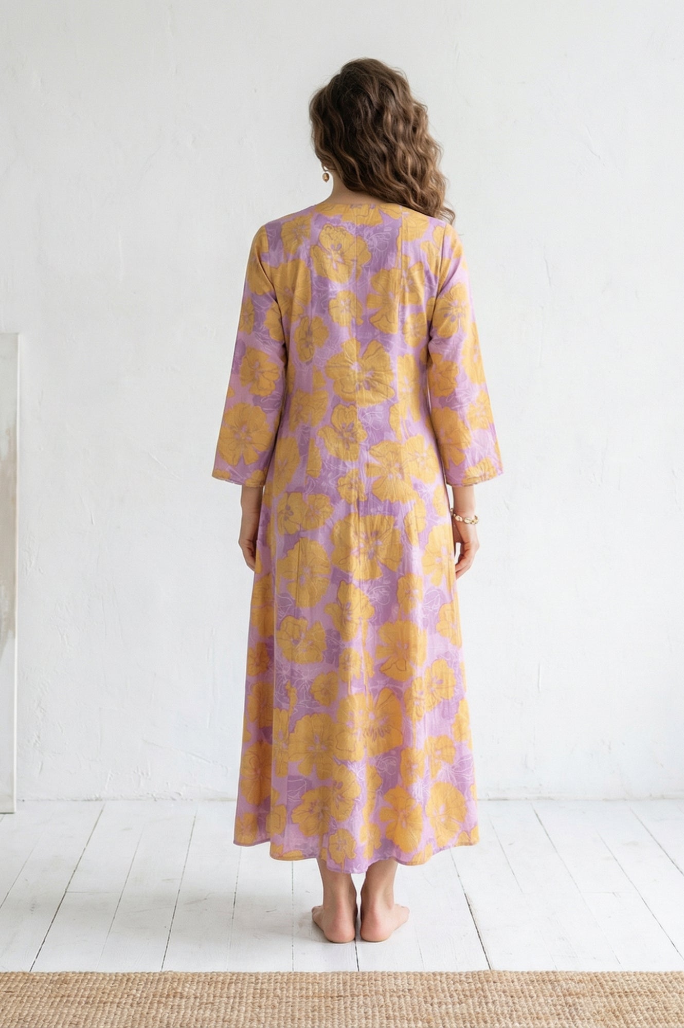 Lavender Bold Floral Printed Pure Cotton A-line Kurta