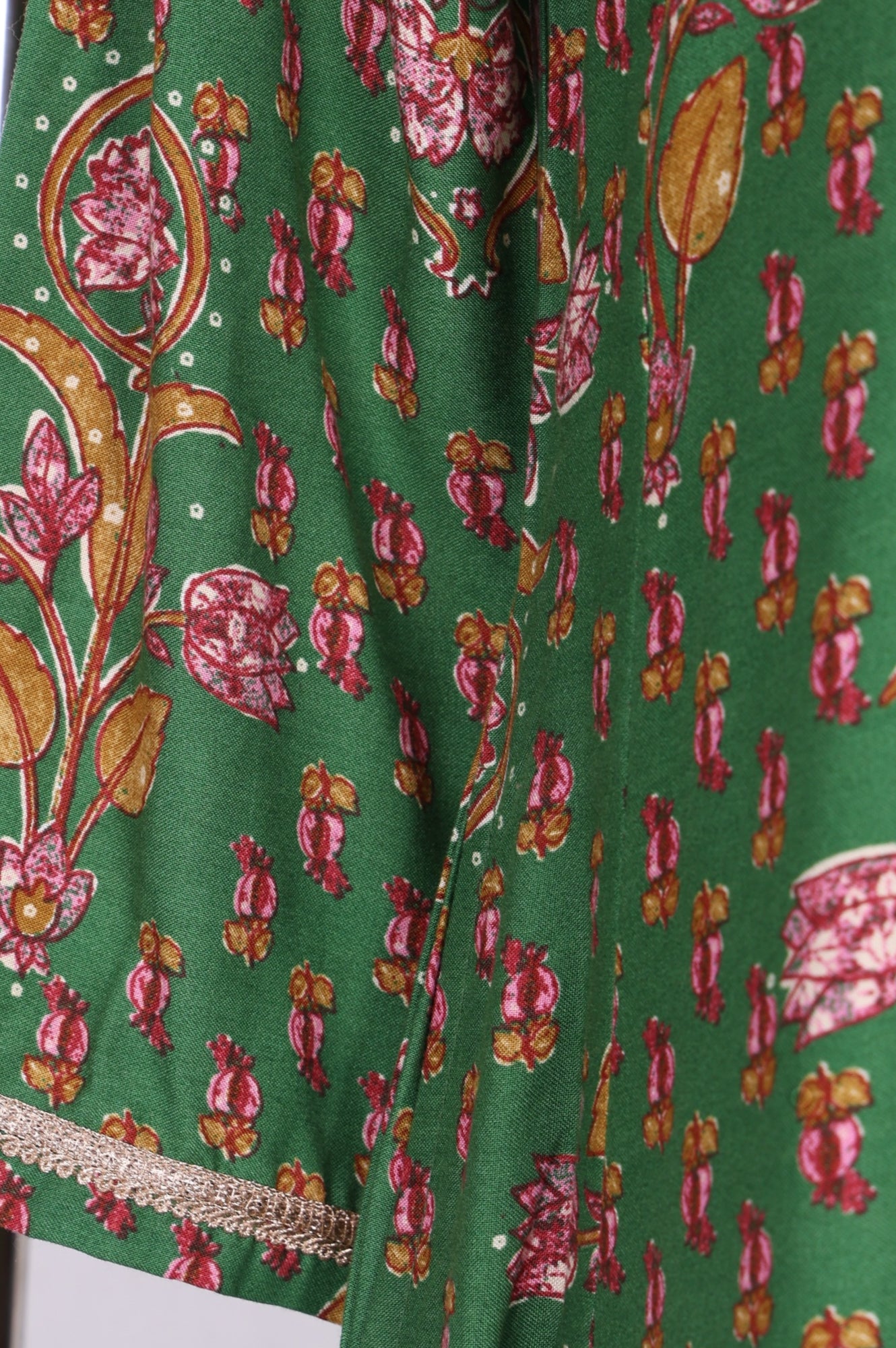Green Floral Printed Tape Zari Anarkali Kurta