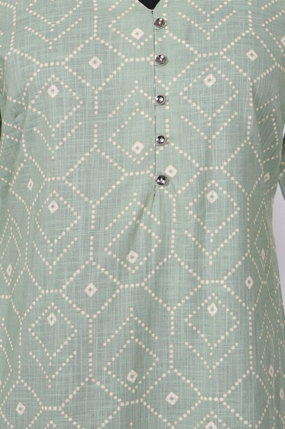 Sea Green Geometric Printed Pure Cotton Straight Kurta