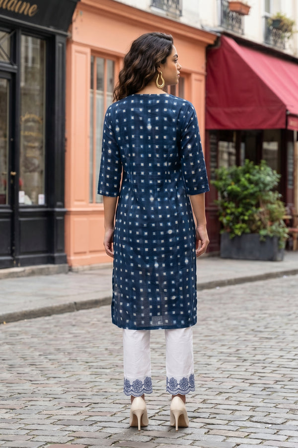 Blue Geometric Printed Pure Cotton Straight Kurta