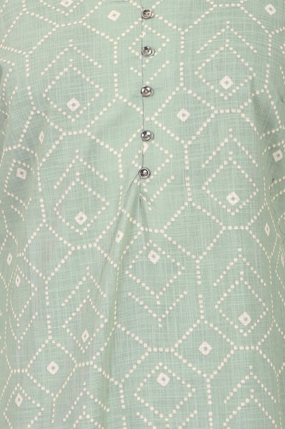 Sea Green Geometric Printed Pure Cotton Straight Kurta