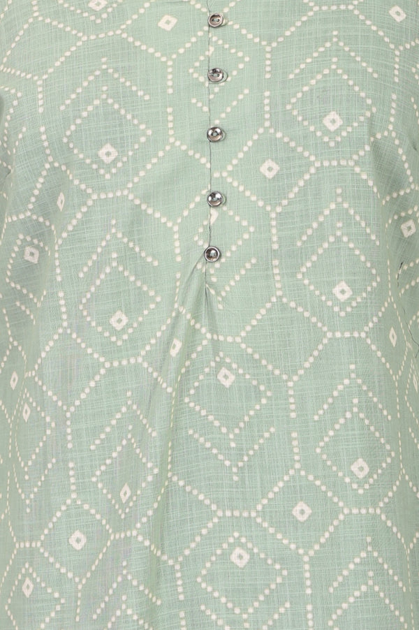 Sea Green Geometric Printed Pure Cotton Straight Kurta