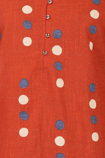 Rust Polka Dots Printed Pure Cotton Straight Kurta