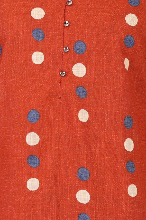 Rust Polka Dots Printed Pure Cotton Straight Kurta