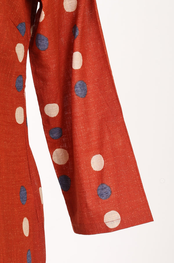 Rust Polka Dots Printed Pure Cotton Straight Kurta