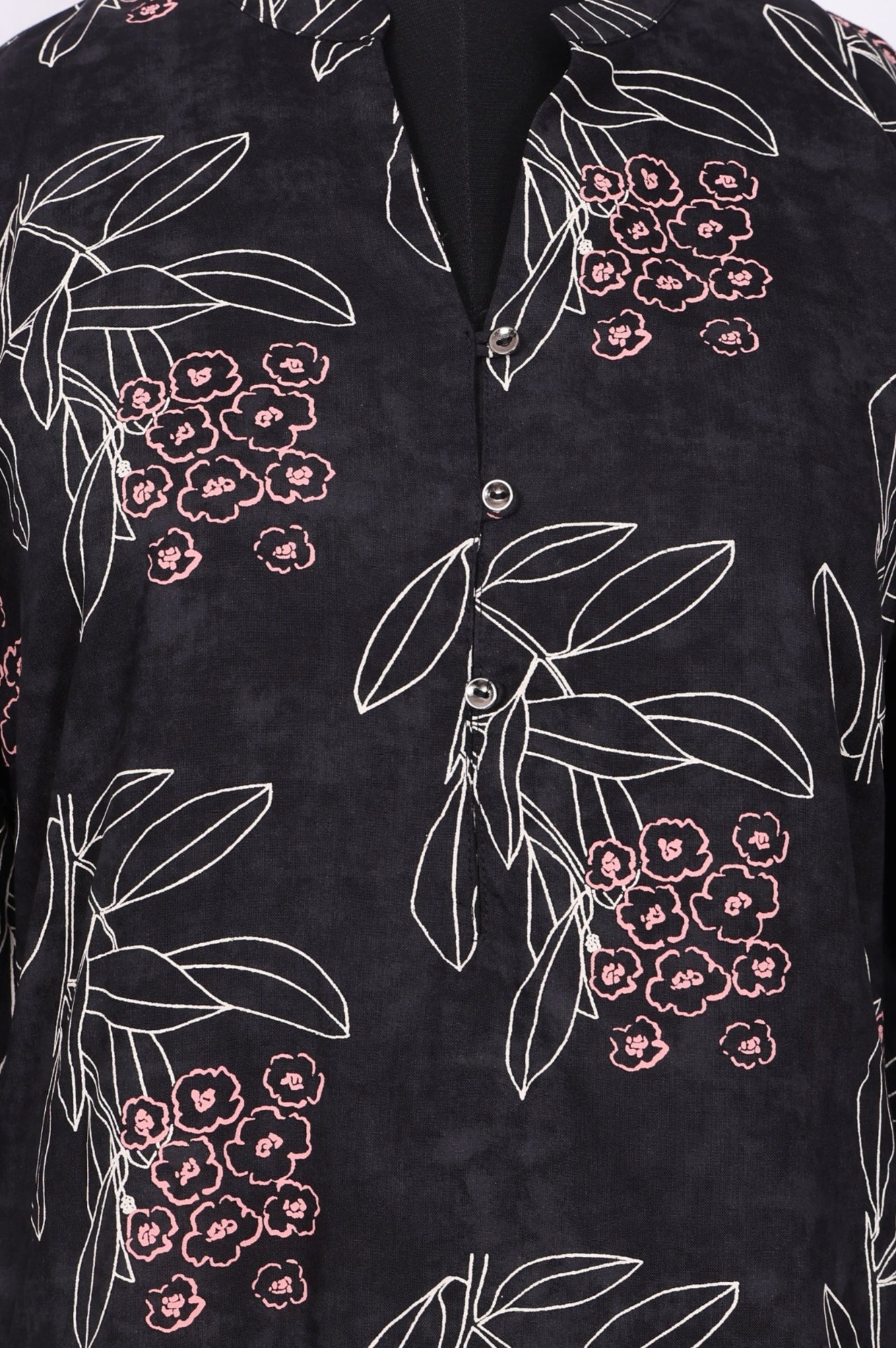 Black Floral Printed Rayon Straight Kurta