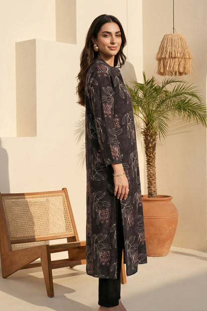 Black Floral Printed Rayon Straight Kurta