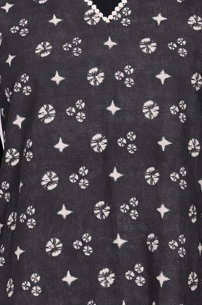 Charcoal Geometric Printed Lace Pure Cotton A-line Kurta