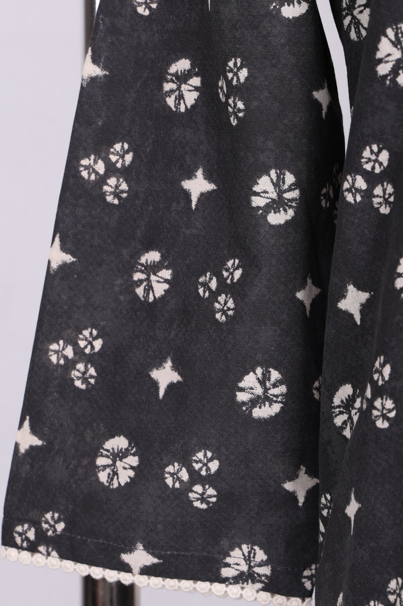Charcoal Geometric Printed Lace Pure Cotton A-line Kurta