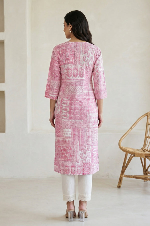Pink Ethnic Motifs Pure Cotton Straight Kurta