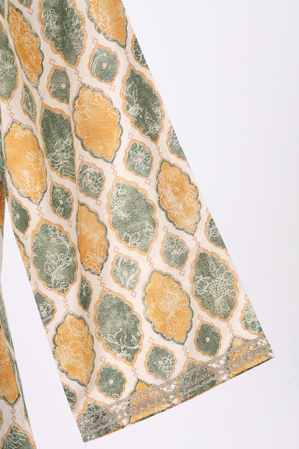 Cream Ethnic Motifs Pure Cotton Straight Kurta with Lace