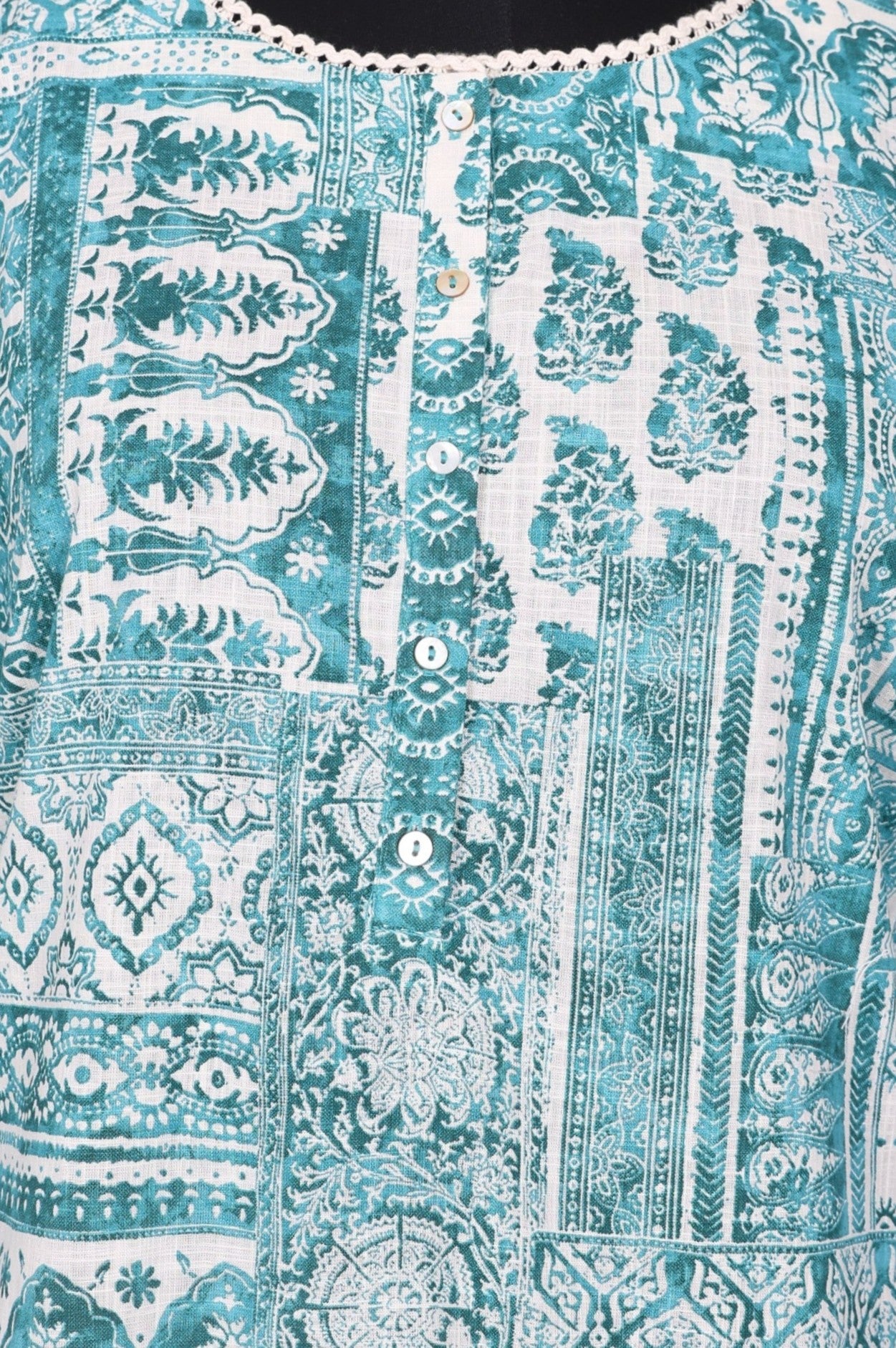 Teal Ethnic Motifs Pure Cotton Straight Kurta