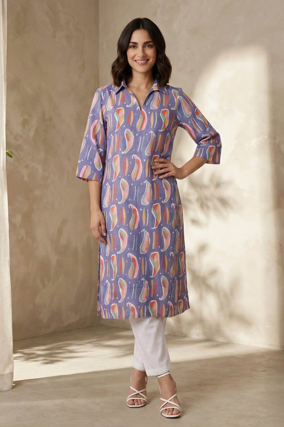 Purple Abstract Straight Kurta - S
