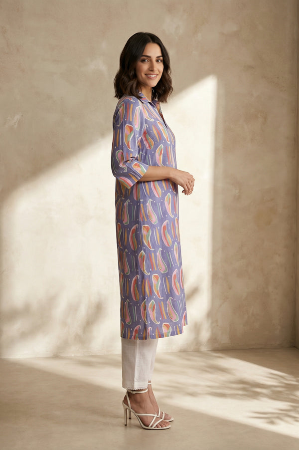 Purple Abstract Straight Kurta