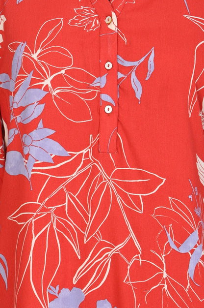 Red Floral Printed Rayon Straight Kurta