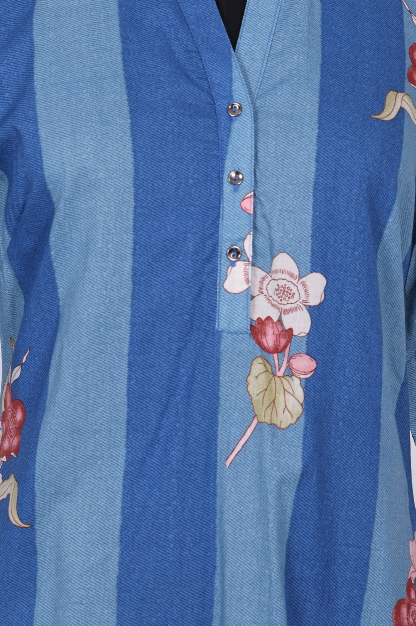 Blue Colour Block Floral Printed Pure Cotton Straight Kurta